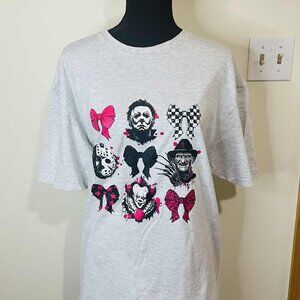 Custom Halloween Characters Girly Bow Graphic Tee American Apparel Gray Size XL